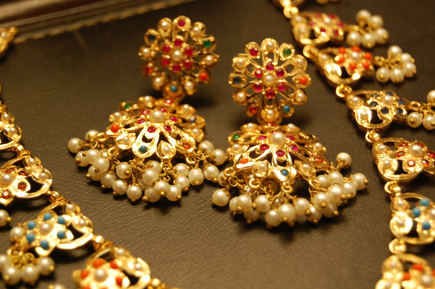 TRADITIONAL FLORAL NAURATAN EARRINGS