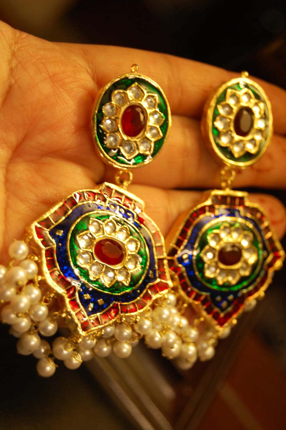 RED, GREEN & BLUE MEENA, KUNDAN EARRINGS