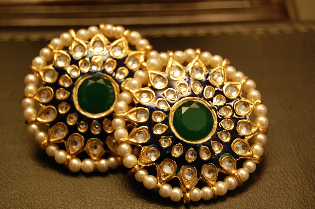 BLUE MEENA EARRINGS WITH KUNDAN & GREEN STONES