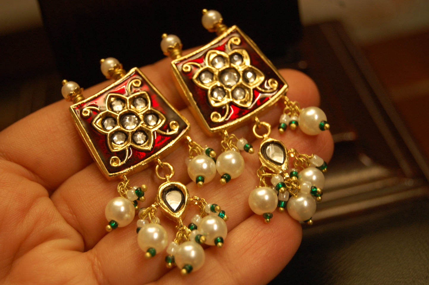 RED MEENA & KUNDAN EARRINGS