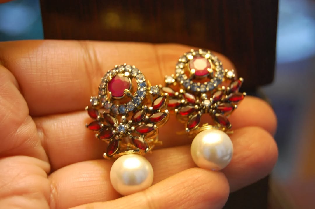 RED, PEARL & ZIRCON EARRINGS
