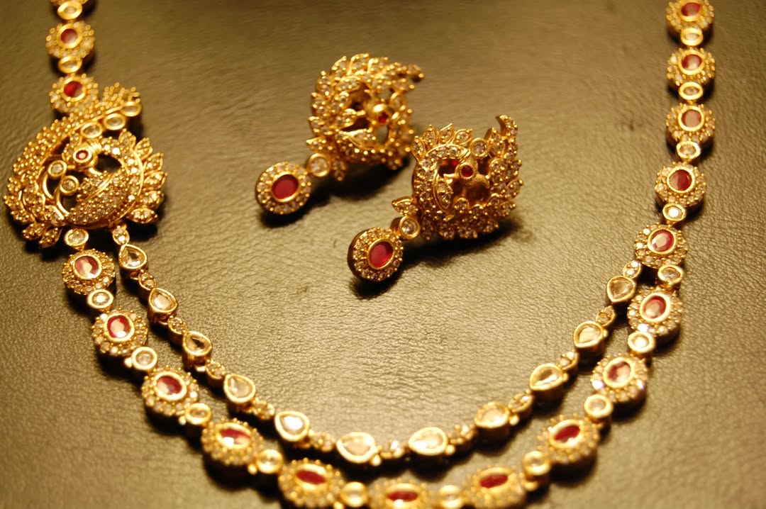 ELEGANT RED PEACOCK SOUTH INDIAN NECKLACE SET