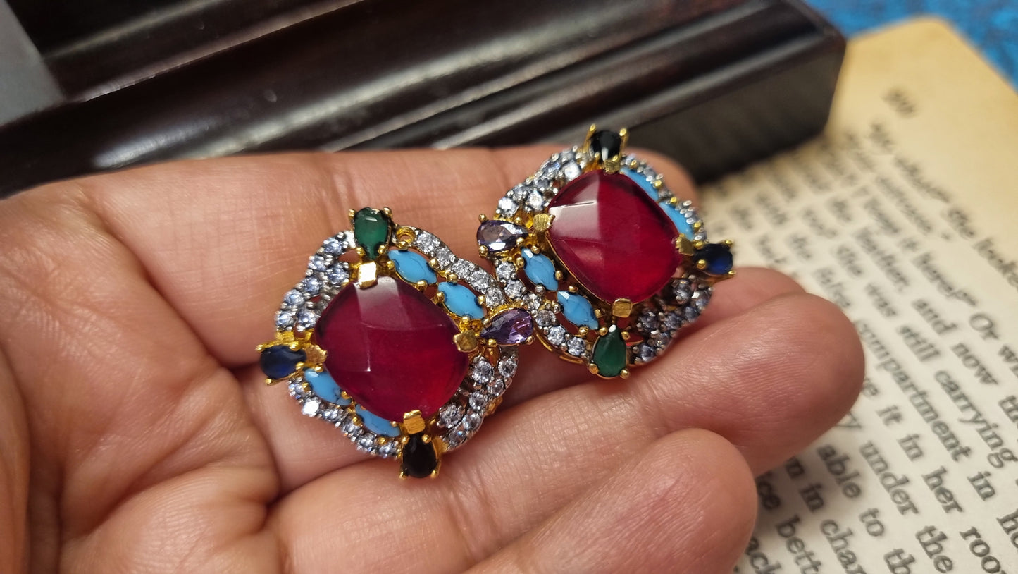 MULTI RED STONE EARRINGS