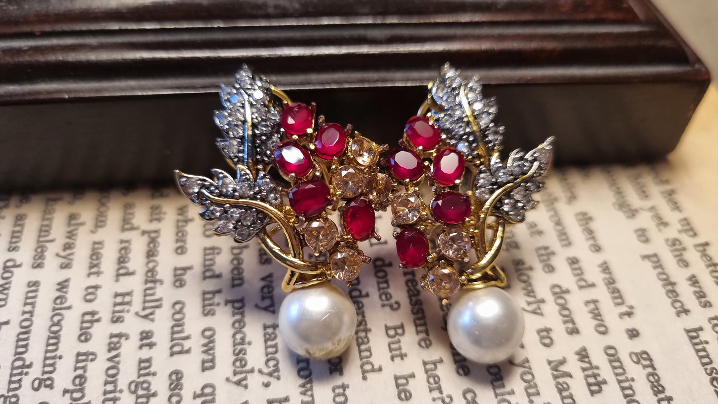 RUBY RED & ZIRCON EARRINGS