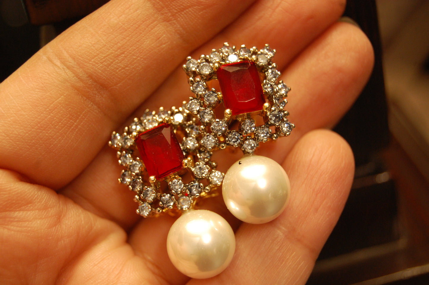 RED & PEARL EARRINGS