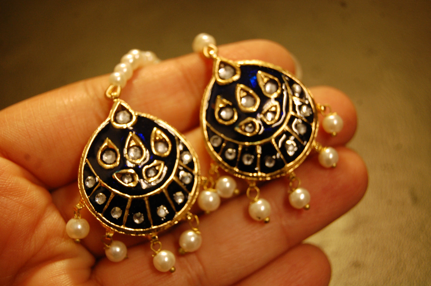 BLUE MEENA & KUNDAN EARRINGS
