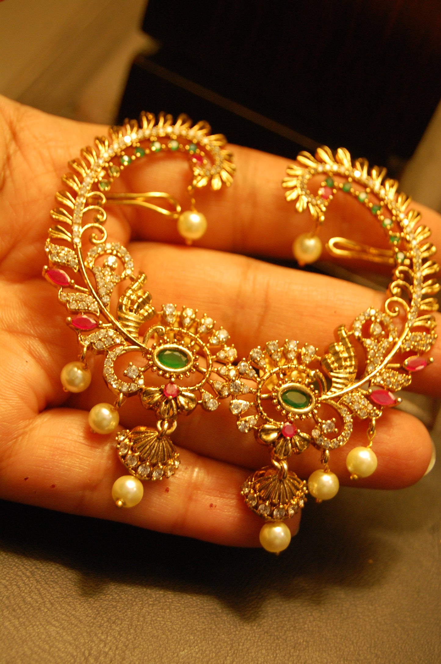 SOUTH INDIAN EARRINGS IN RED & GREEN