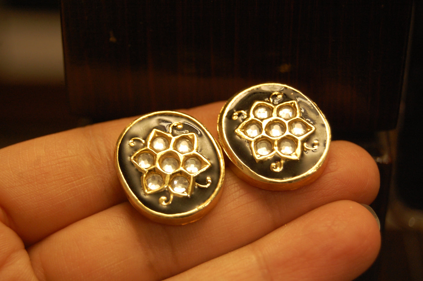 BLACK MEENA & KUNDAN EARRINGS
