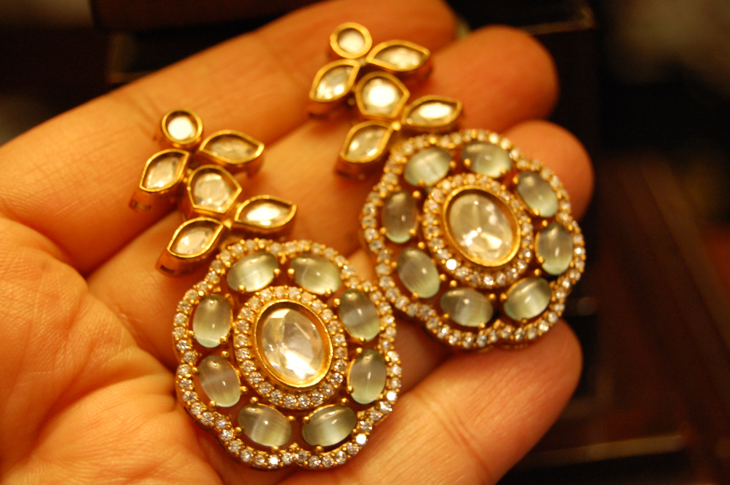 JADE GREEN POLKI KUNDAN EARRINGS