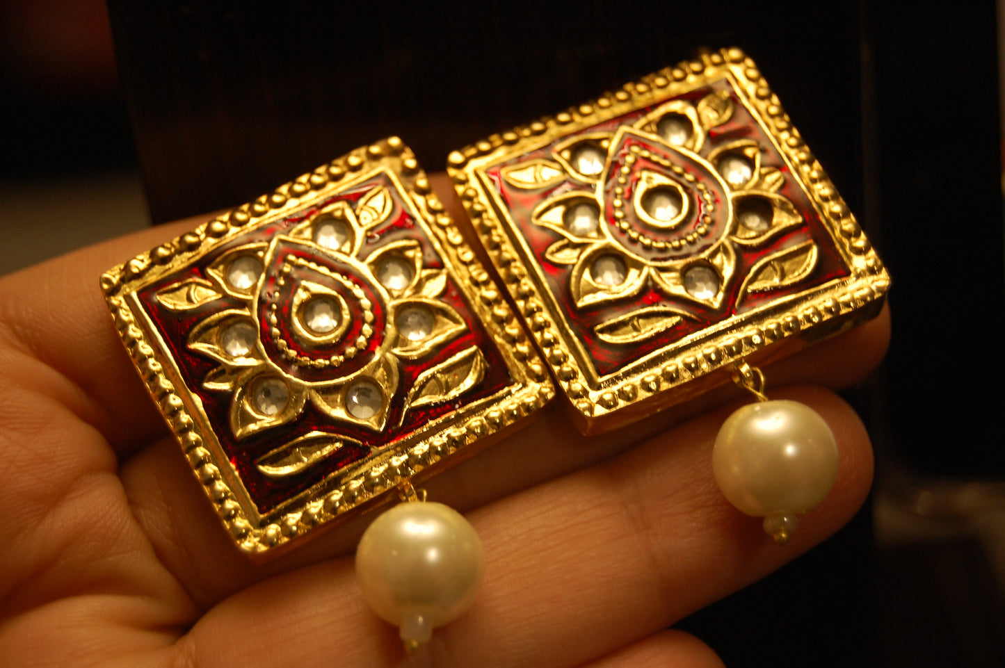 RED MEENA & KUNDAN EARRINGS