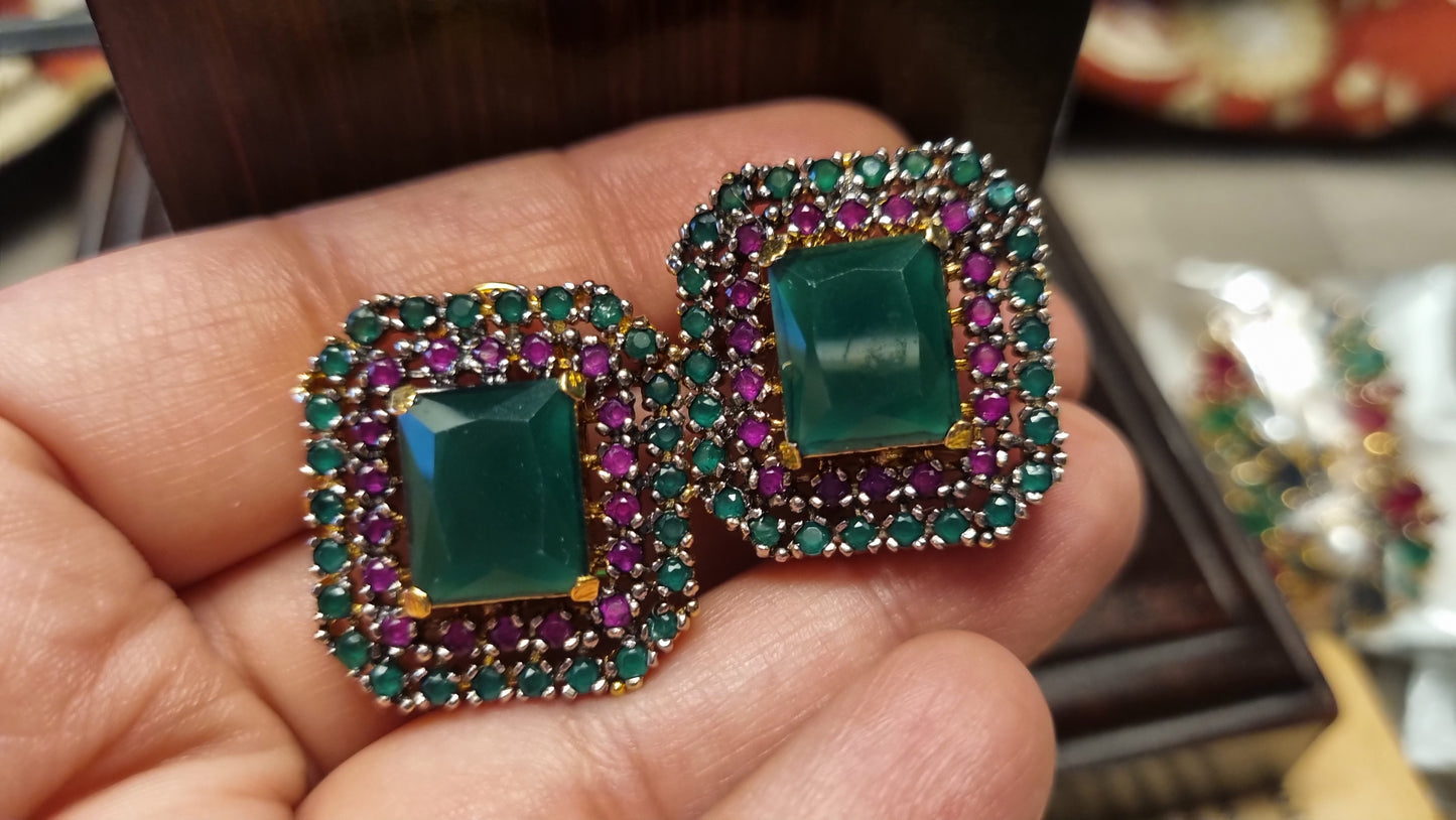 GREEN & RED SQUARE EARRINGS