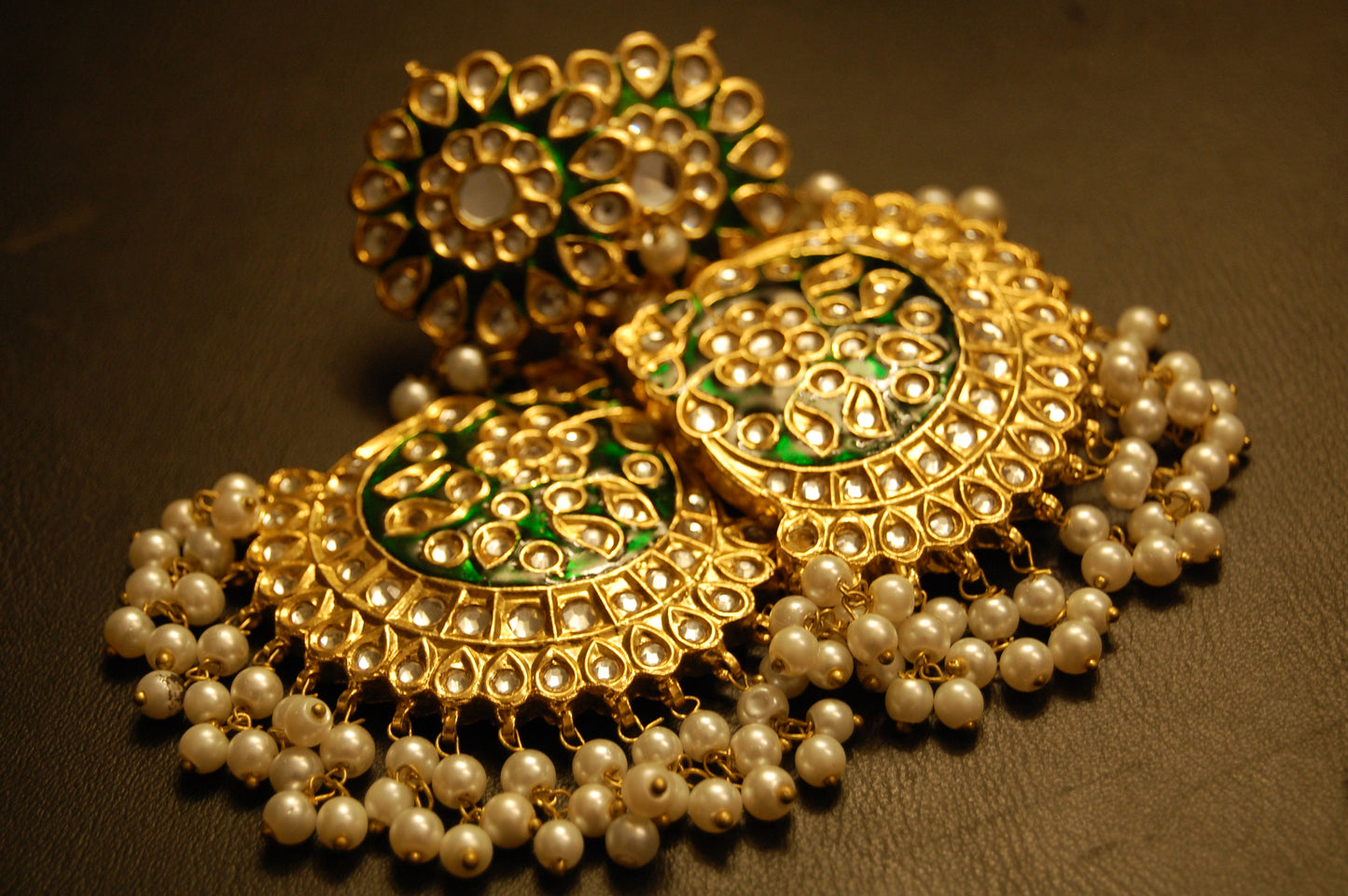 GREEN MEENA & KUNDAN EARRINGS