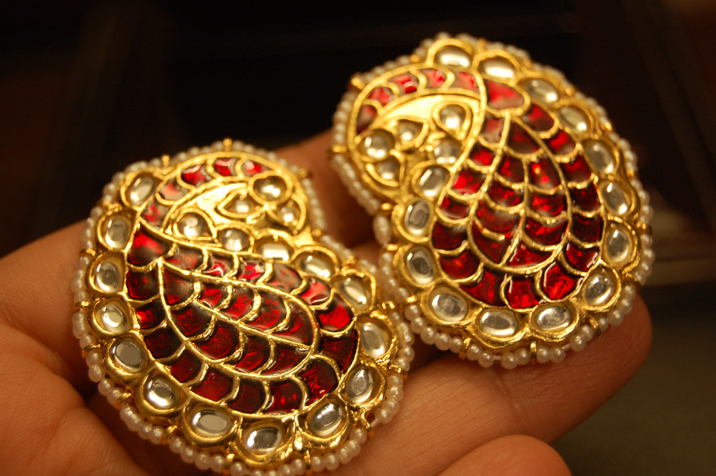 RED KUNDAN & MEENA PAISLEY EARRINGS