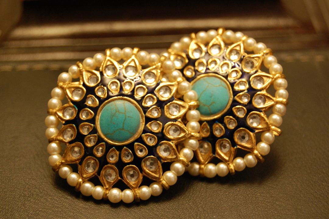 BLUE MEENA EARRINGS WITH KUNDAN & FEROZY STONES