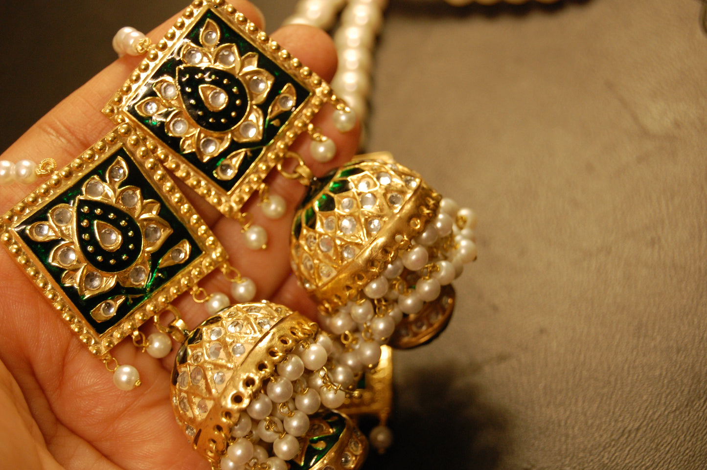 KUNDAN & GREEN MEENA MALA SET