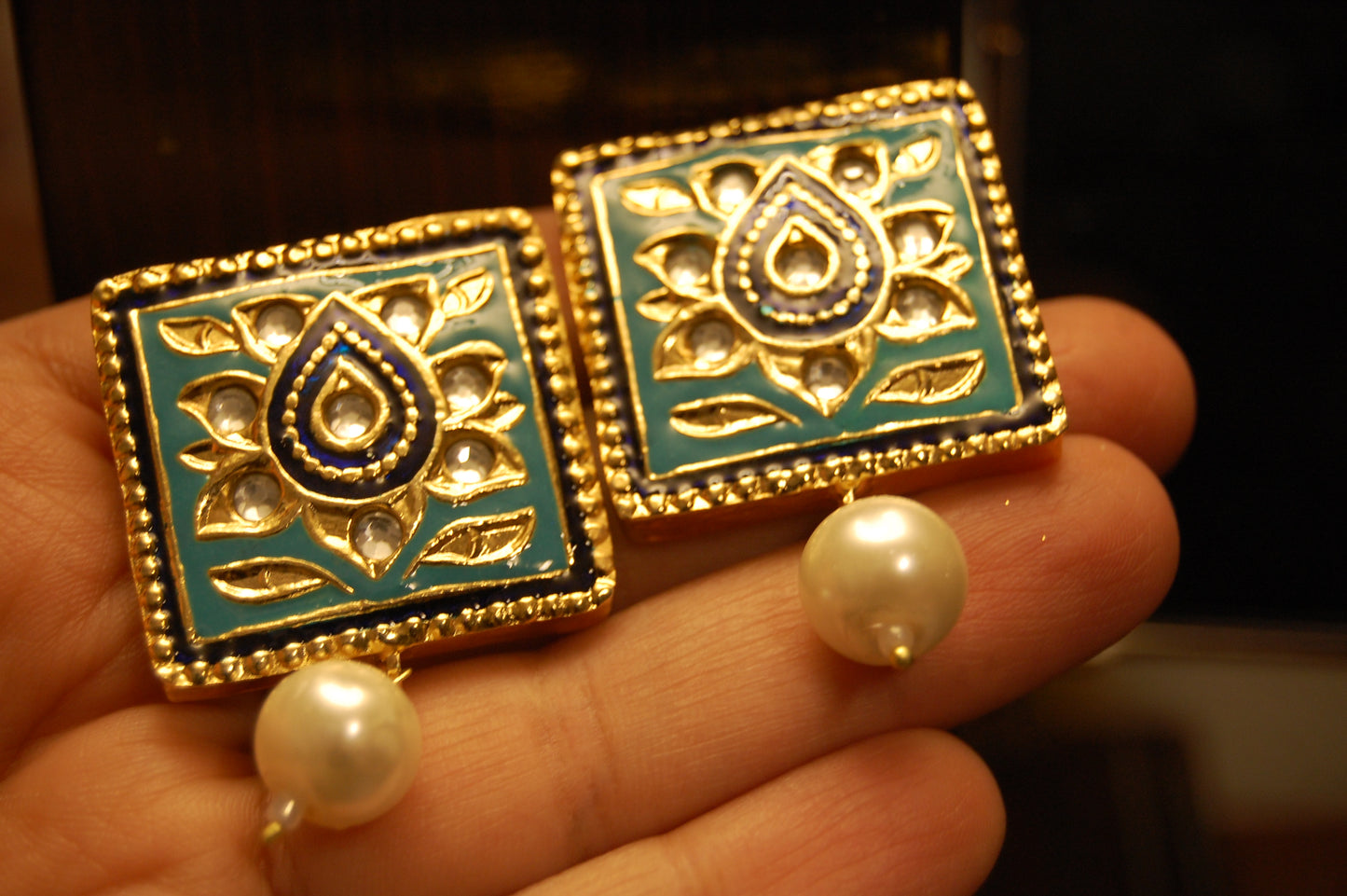 FEROZY & BLUE KUNDAN & MEENA EARRINGS