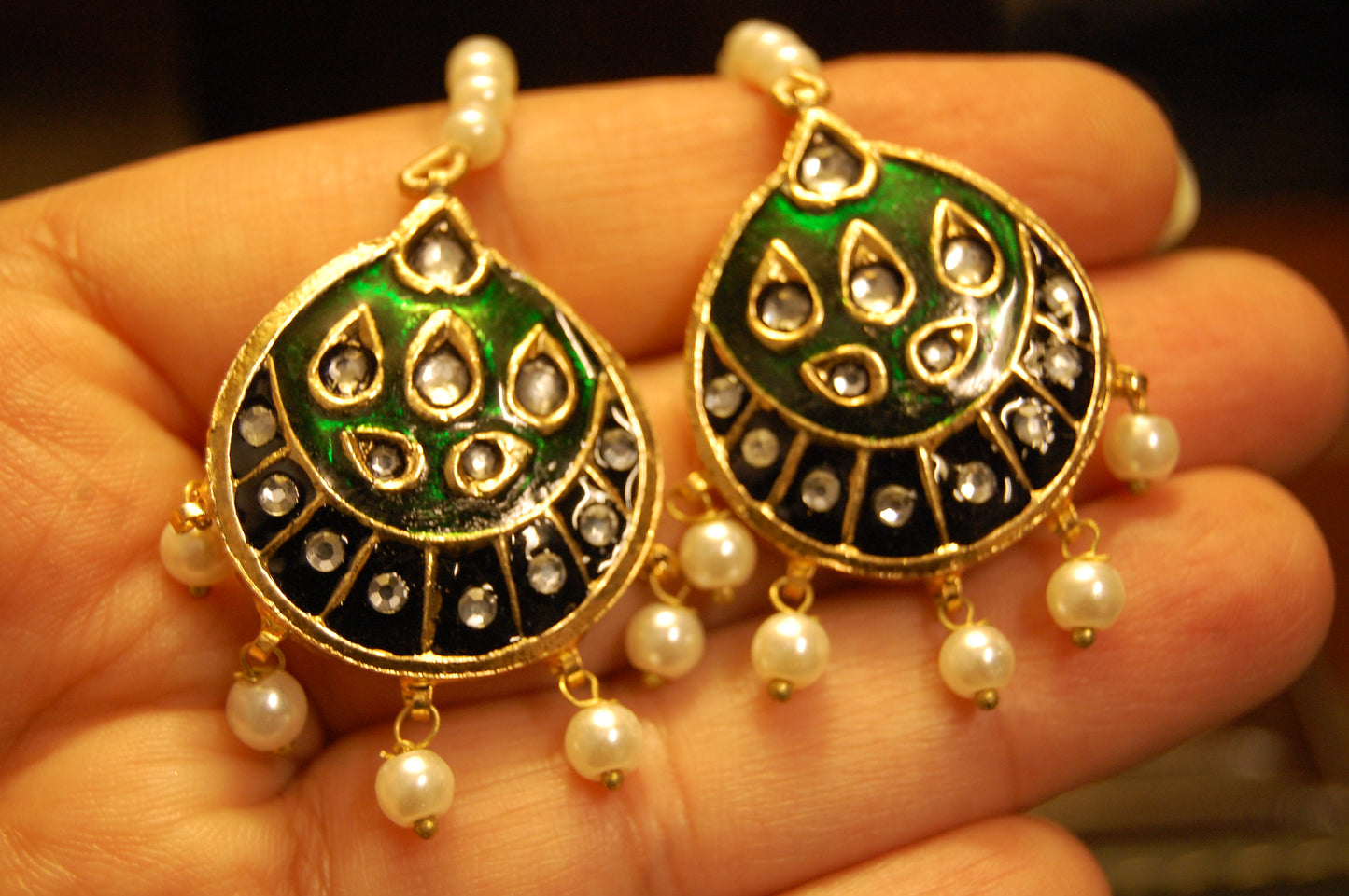 GREEN MEENA & KUNDAN EARRINGS