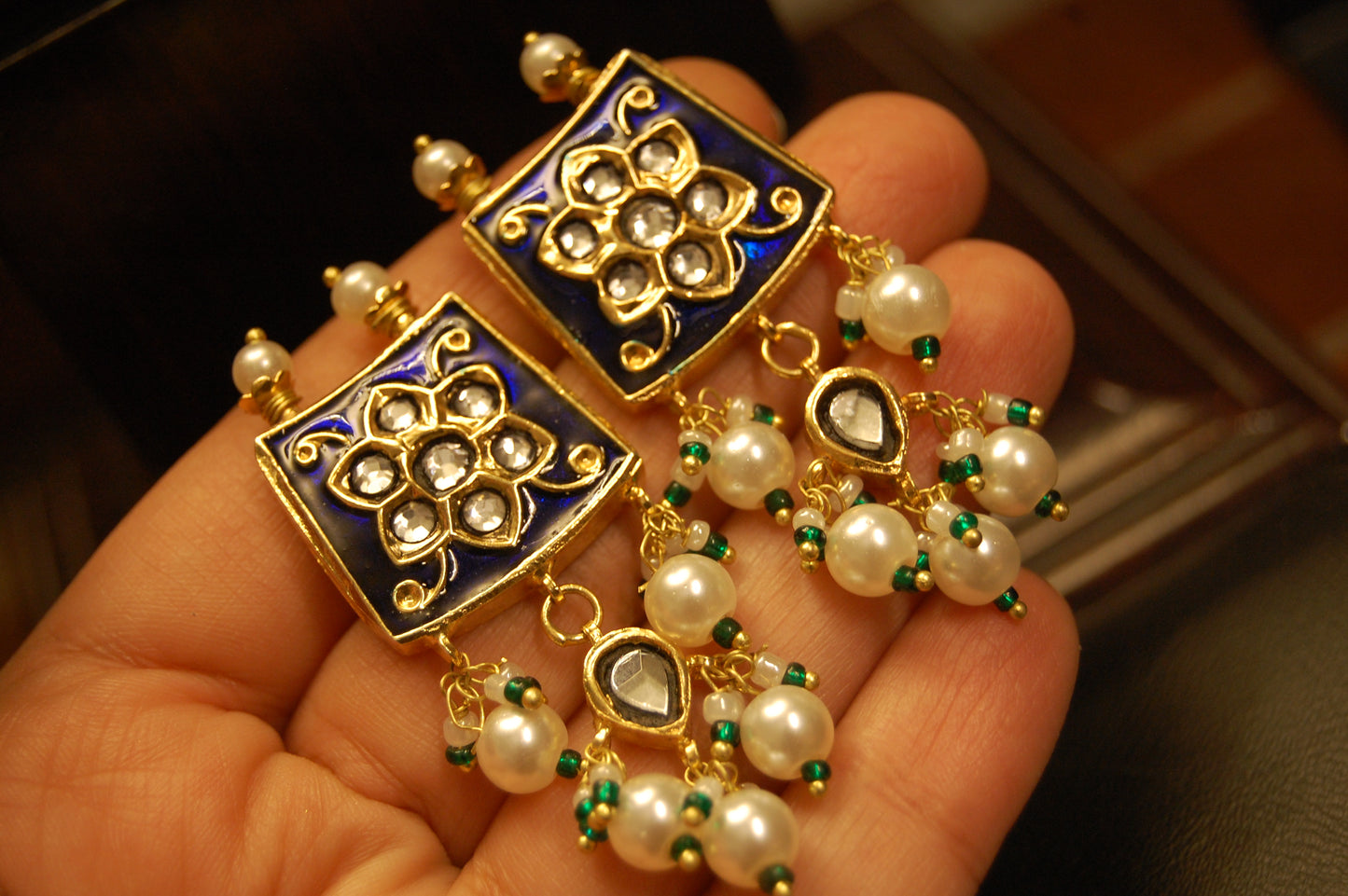 BLUE MEENA & KUNDAN EARRINGS