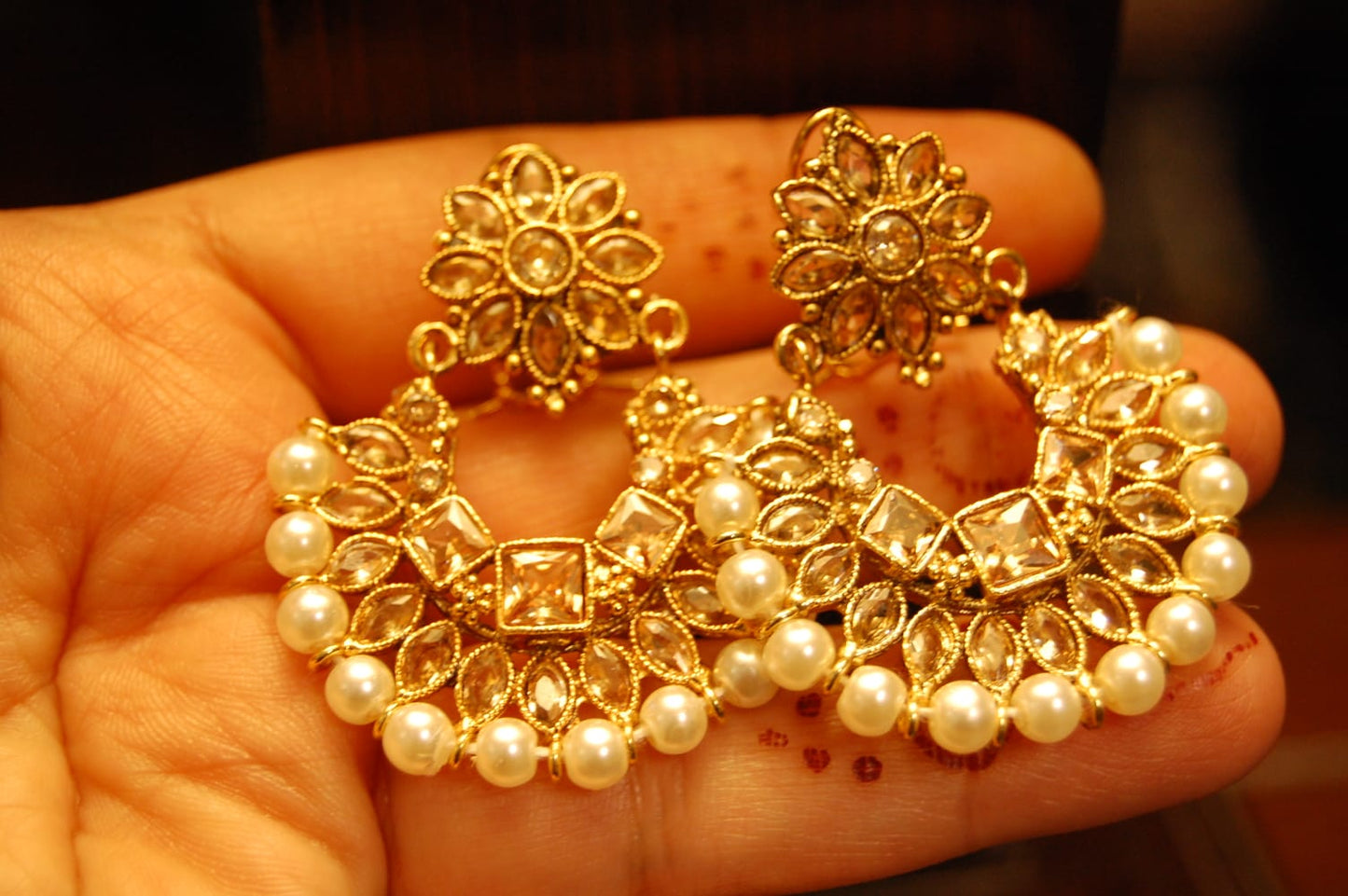 CHAAND BALIS IN PEARLS & CHAMPAGNE
