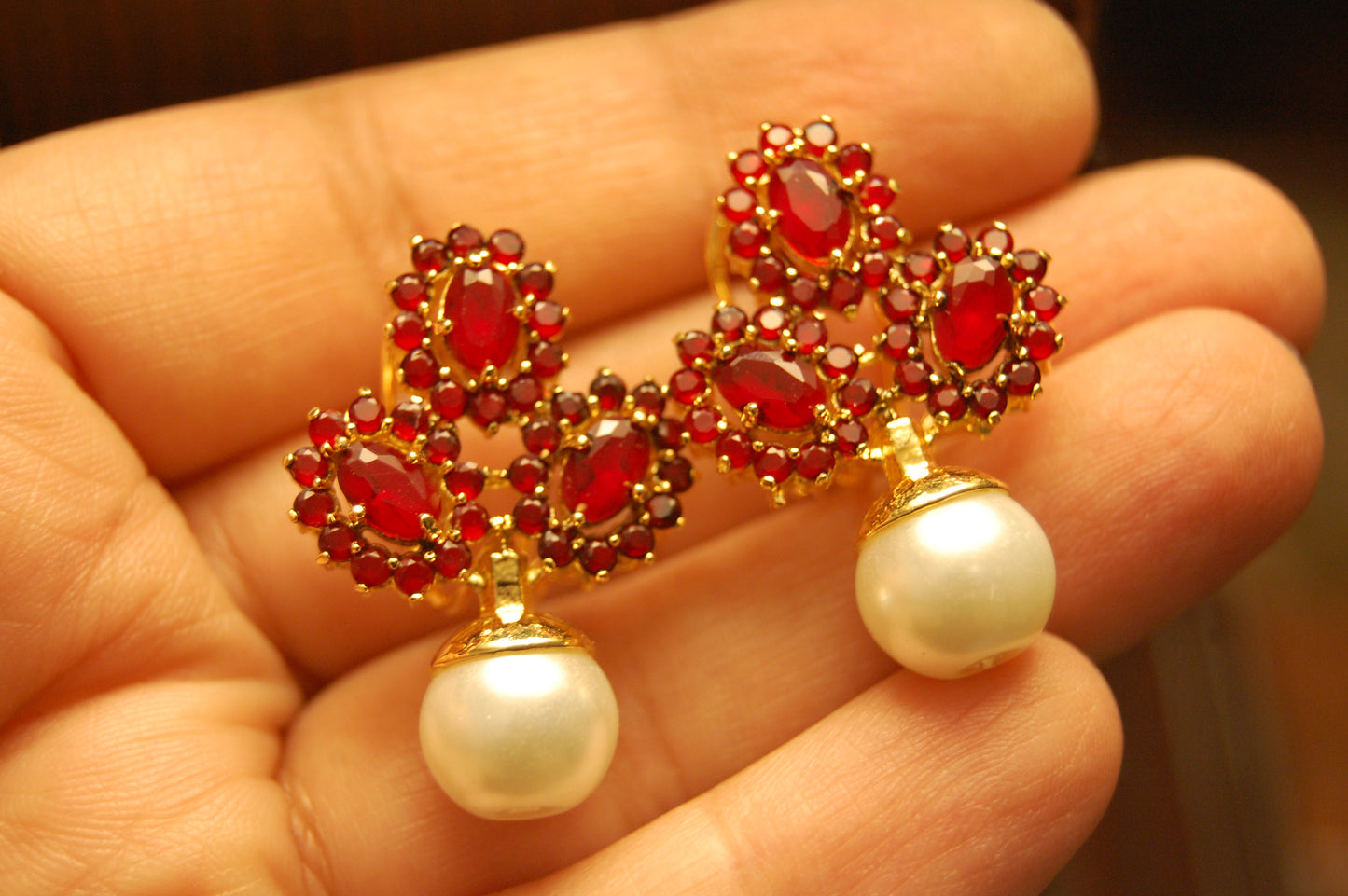 RED & PEARL EARRINGS