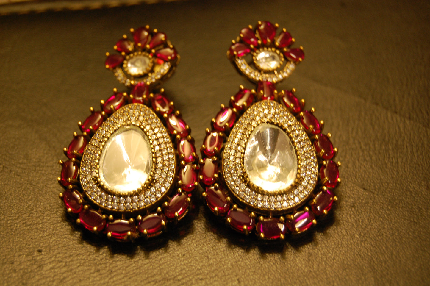 RED POLKI KUNDAN EARRINGS