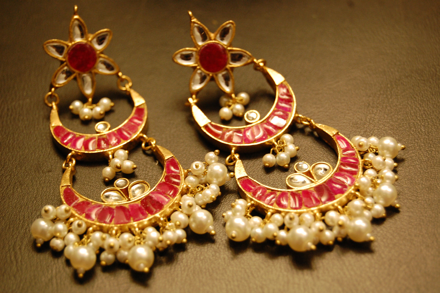 ELEGANT KUNDAN EARRINGS WITH RED STONES