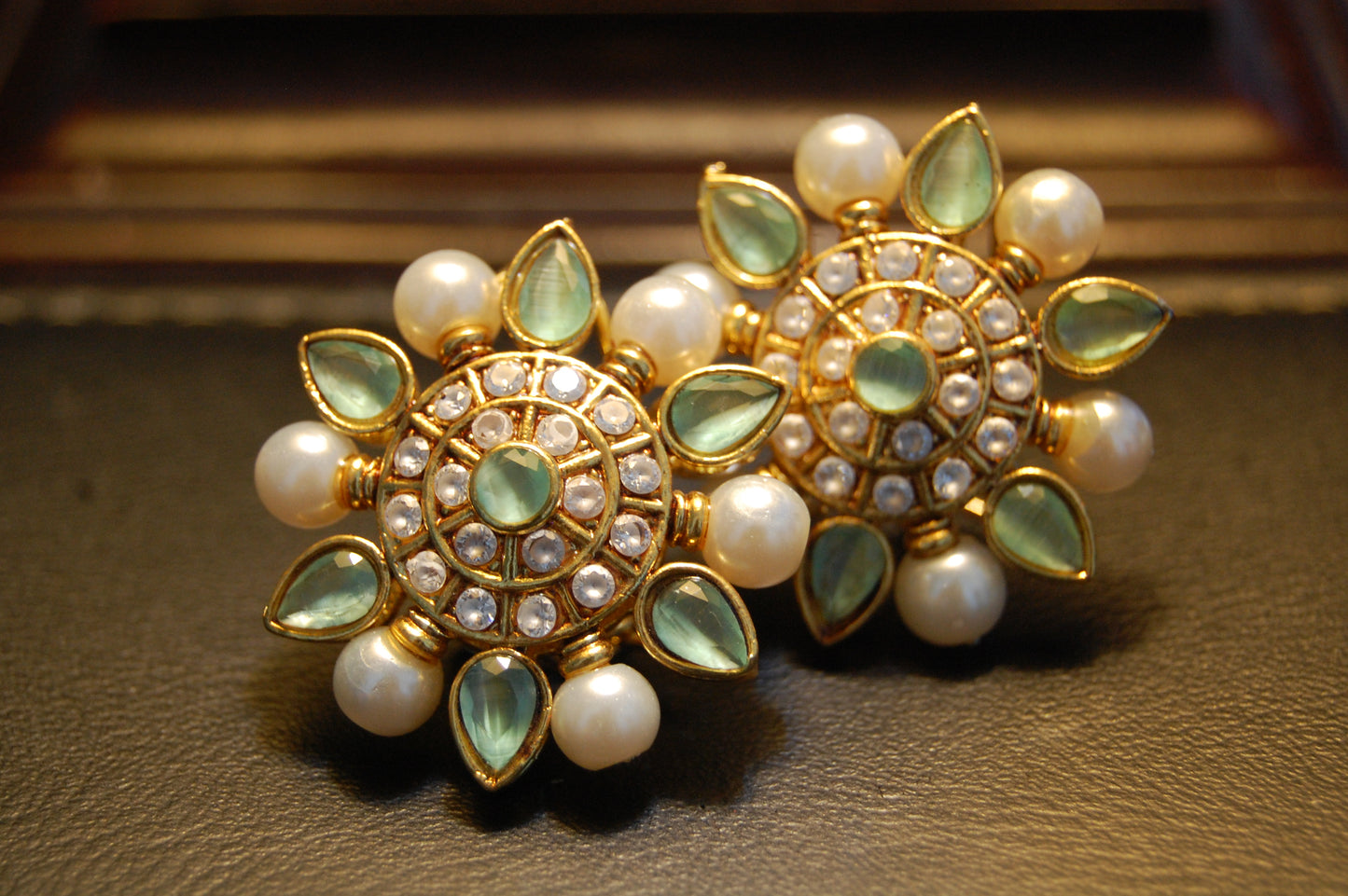 JADE GREEN, ZIRCON WITH PEARLS EARRINGS