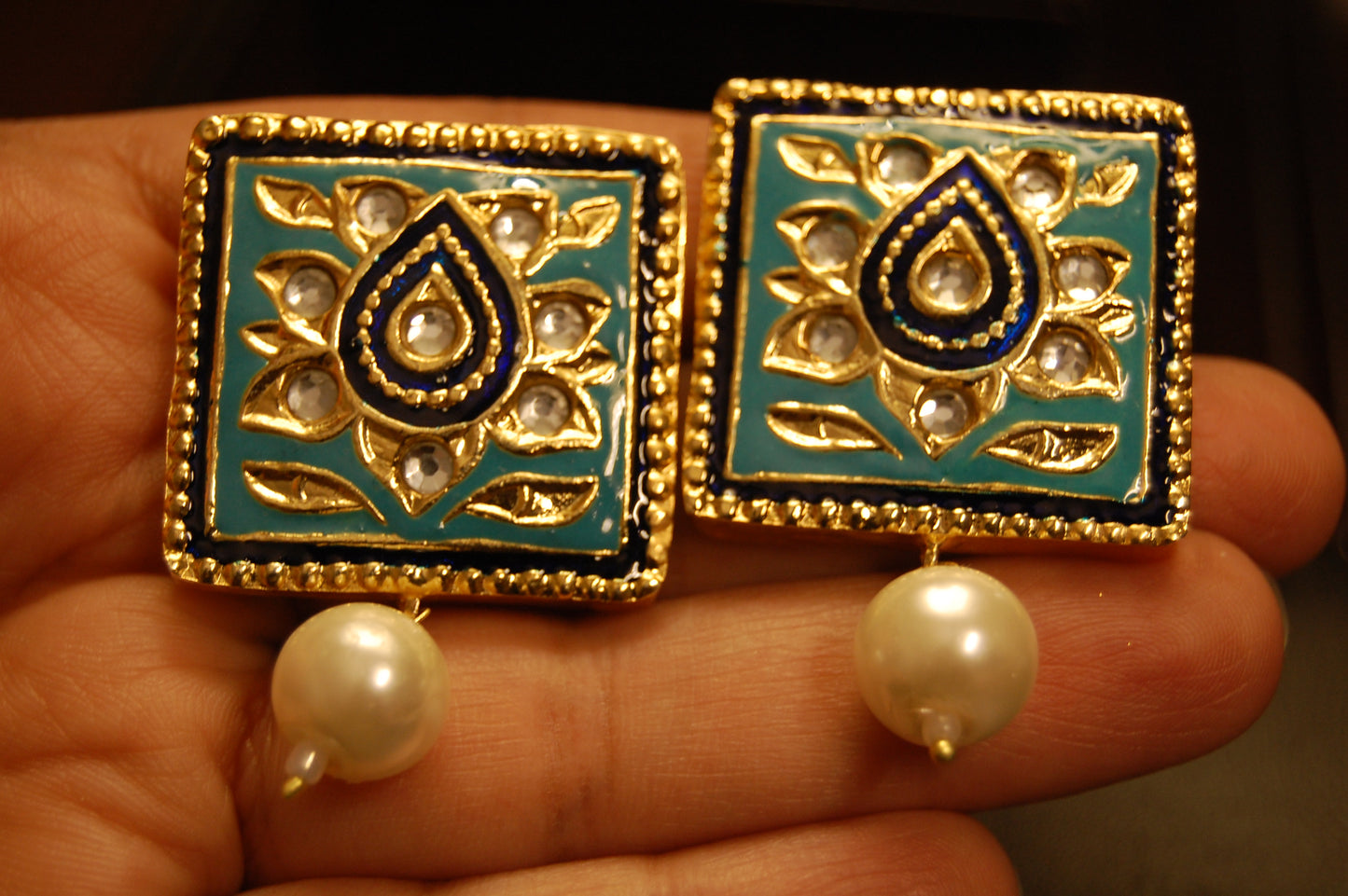 FEROZY & BLUE KUNDAN & MEENA EARRINGS