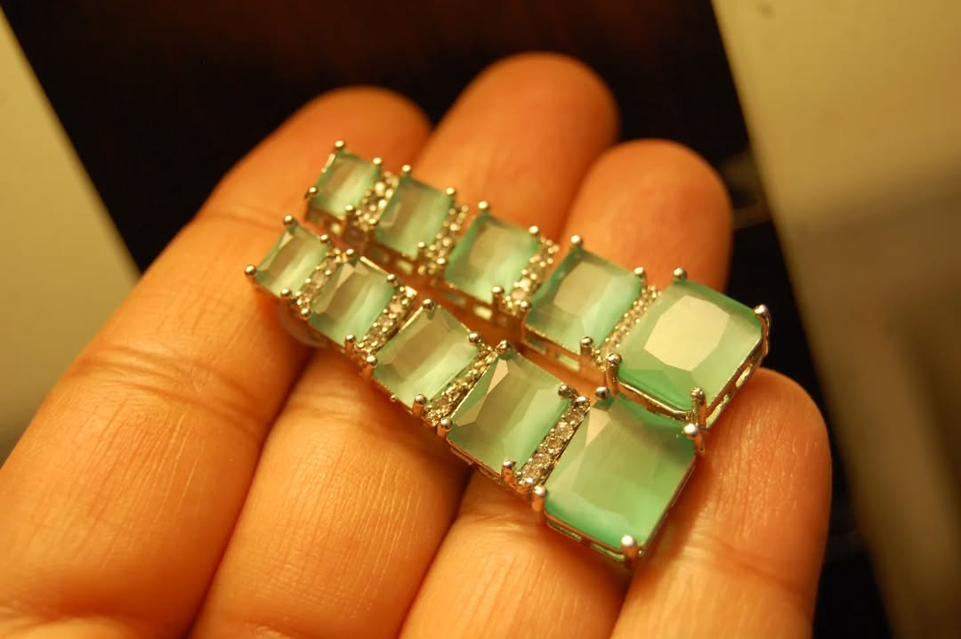 JADE GREEN & ZIRCON EARRINGS
