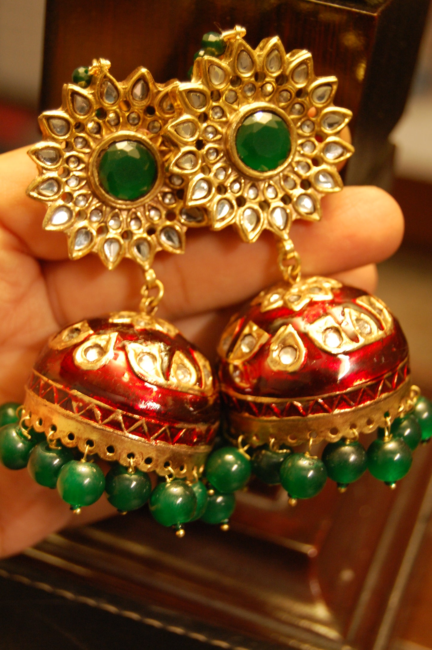 RED MEENA & GREEN KUNDAN JHUMKAS