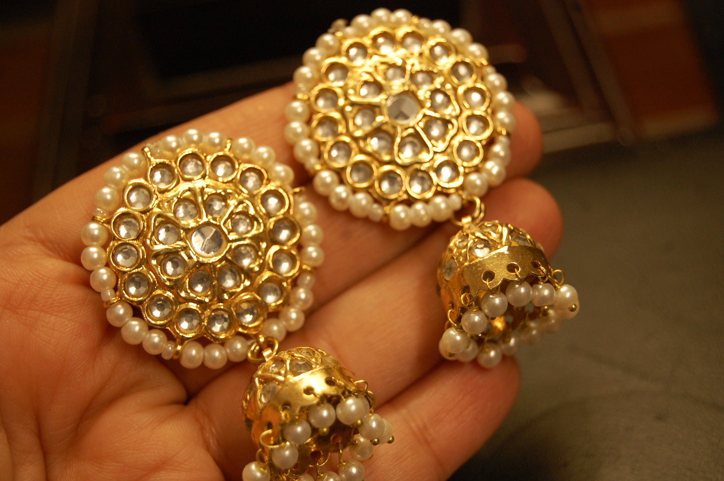 KUNDAN JHUMKIS WITH PEARLS