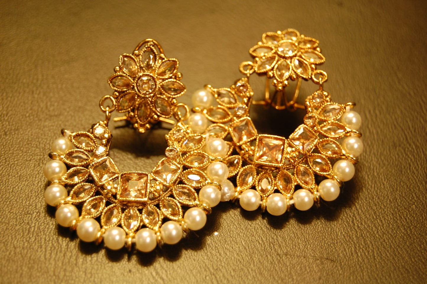 CHAAND BALIS IN PEARLS & CHAMPAGNE