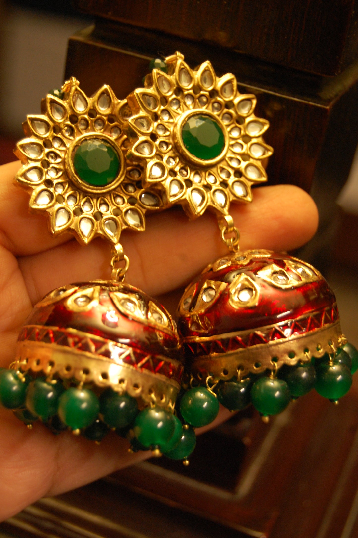 RED MEENA & GREEN KUNDAN JHUMKAS