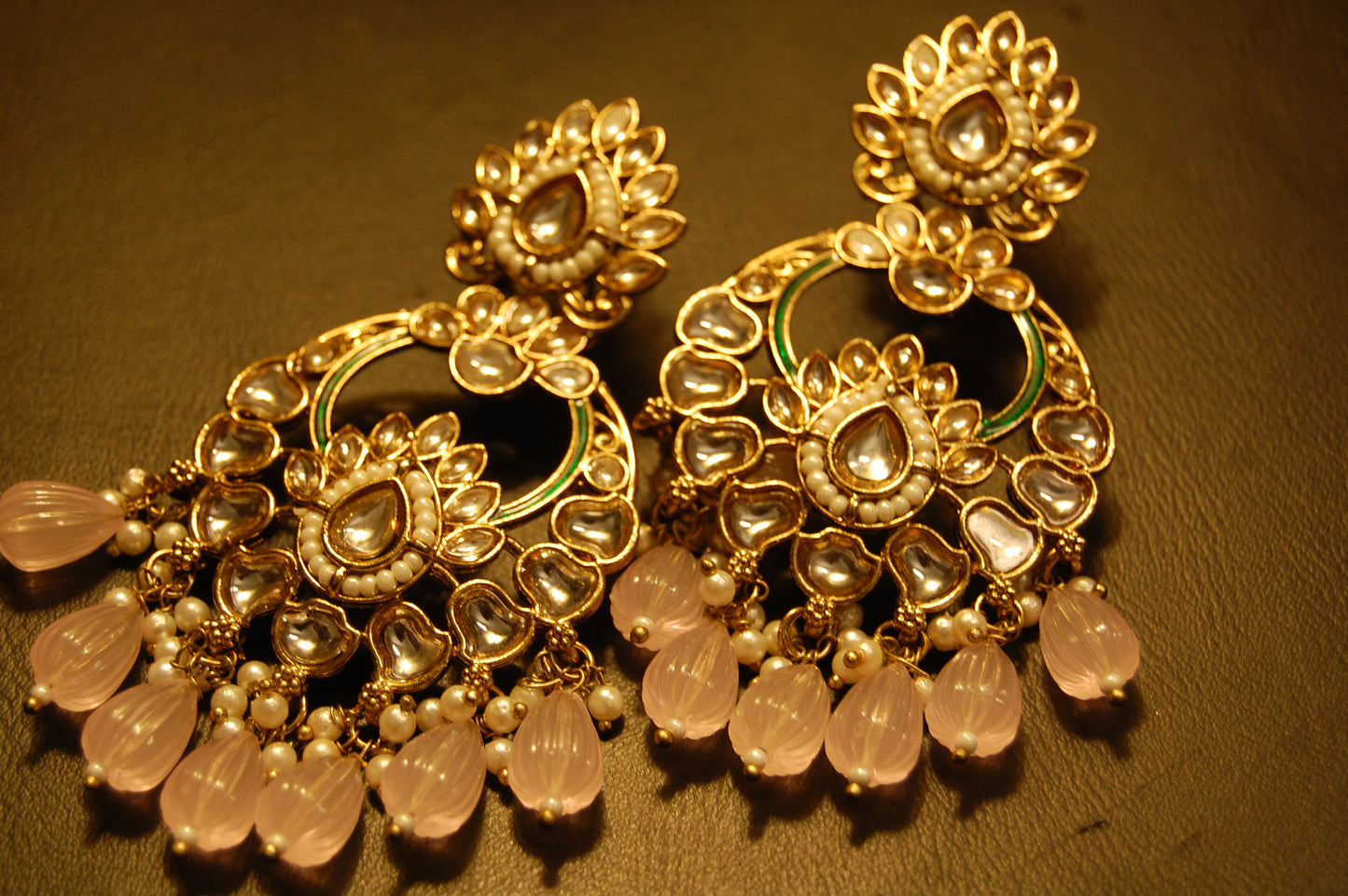 KUNDAN EARRINGS WITH PINK STONES