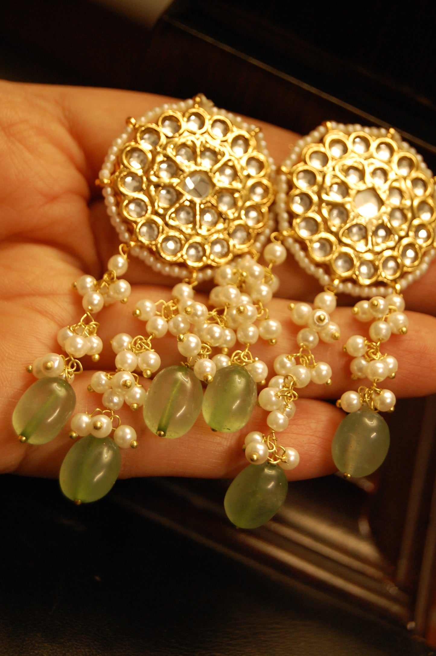 ELEGANT KUNDAN EARRINGS WITH JADE & PEARLS