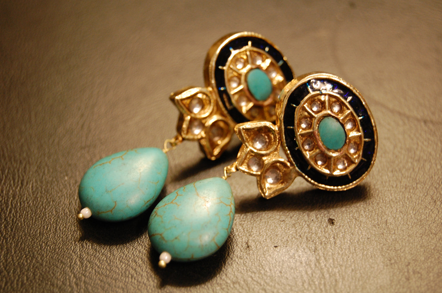 BLUE & FEROZA KUNDAN MEENA EARRINGS