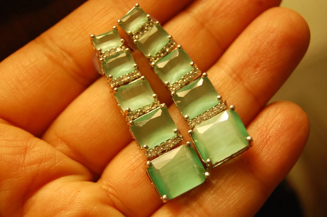 JADE GREEN & ZIRCON EARRINGS
