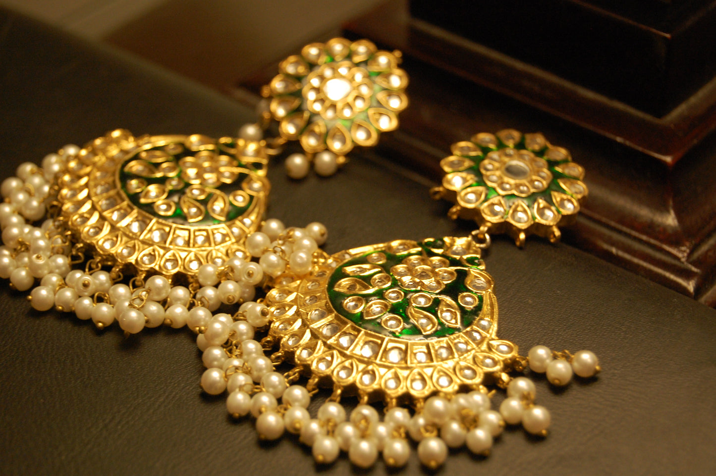 GREEN MEENA & KUNDAN EARRINGS