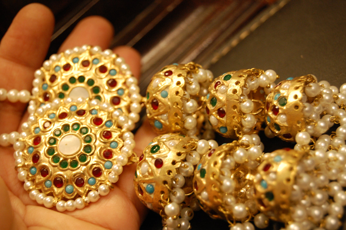 THREE LAYERED MULTI STONE JHUMKAS