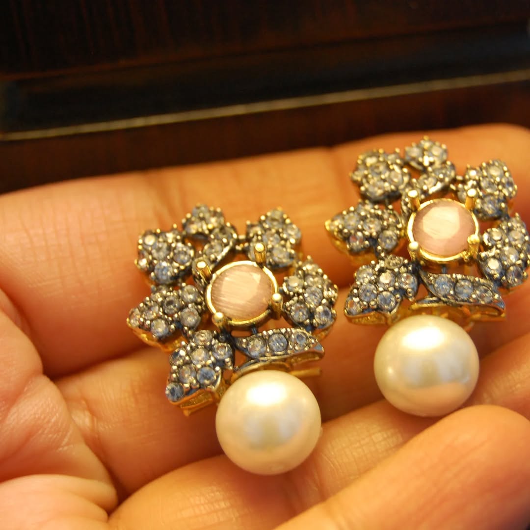 PINK, ZIRCON & PEARL EARRINGS