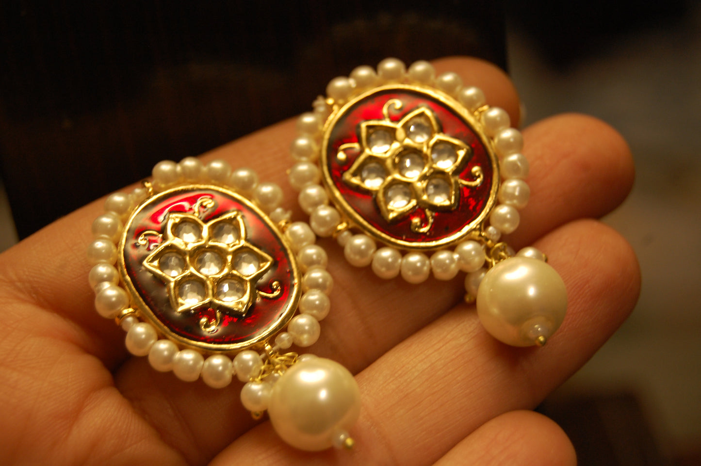 RED MEENA & KUNDAN EARRINGS