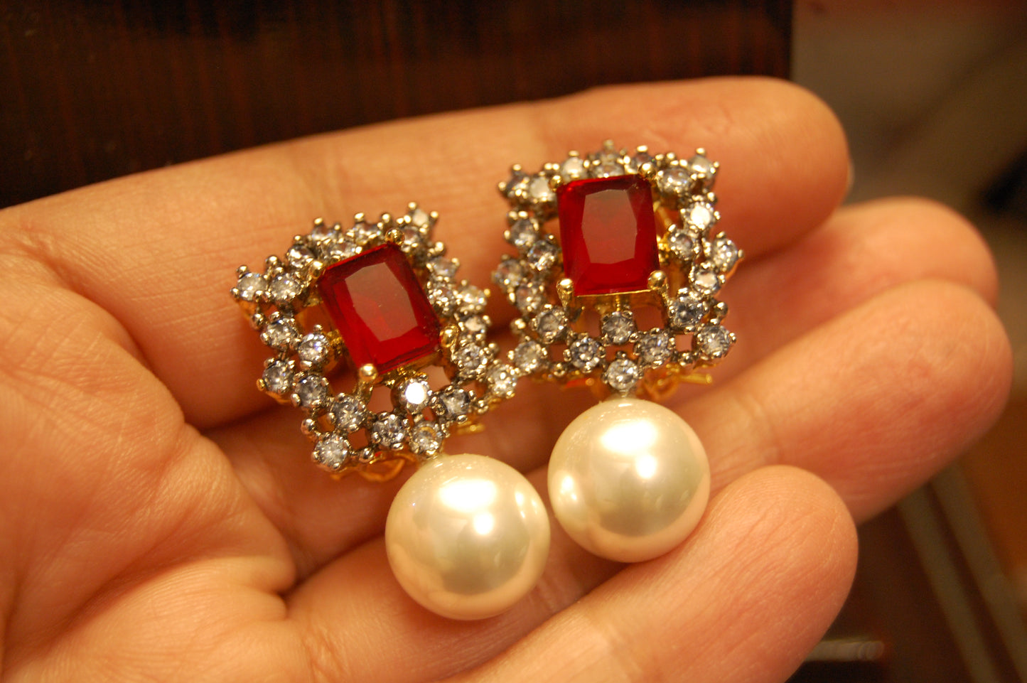 RED & PEARL EARRINGS