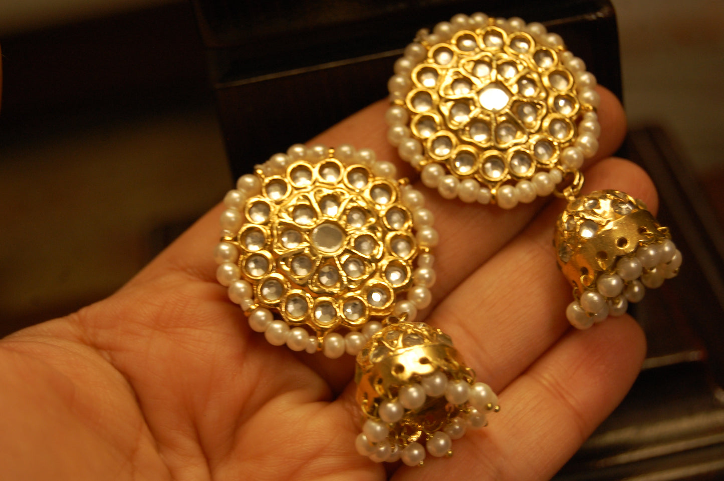 KUNDAN JHUMKIS WITH PEARLS