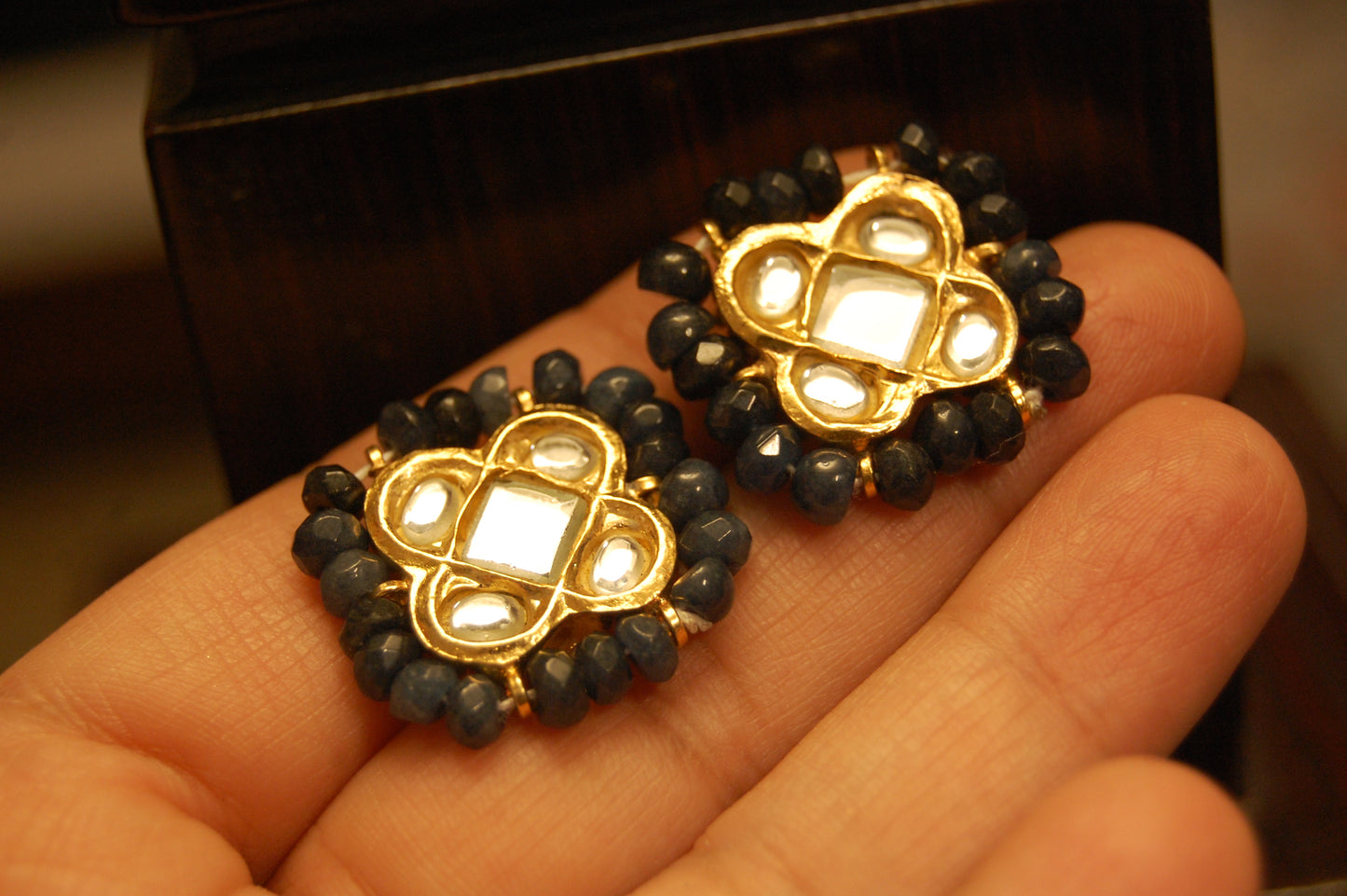 ELEGANT KUNDAN EARRINGS WITH SAPPHIRE BLUE