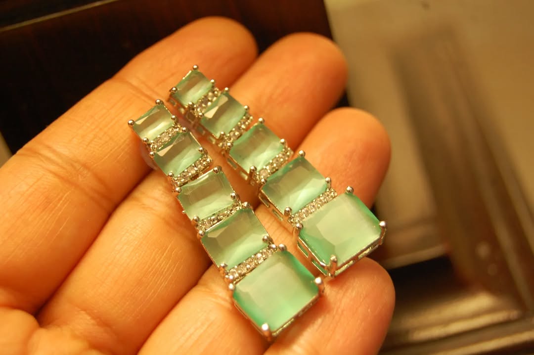 JADE GREEN & ZIRCON EARRINGS