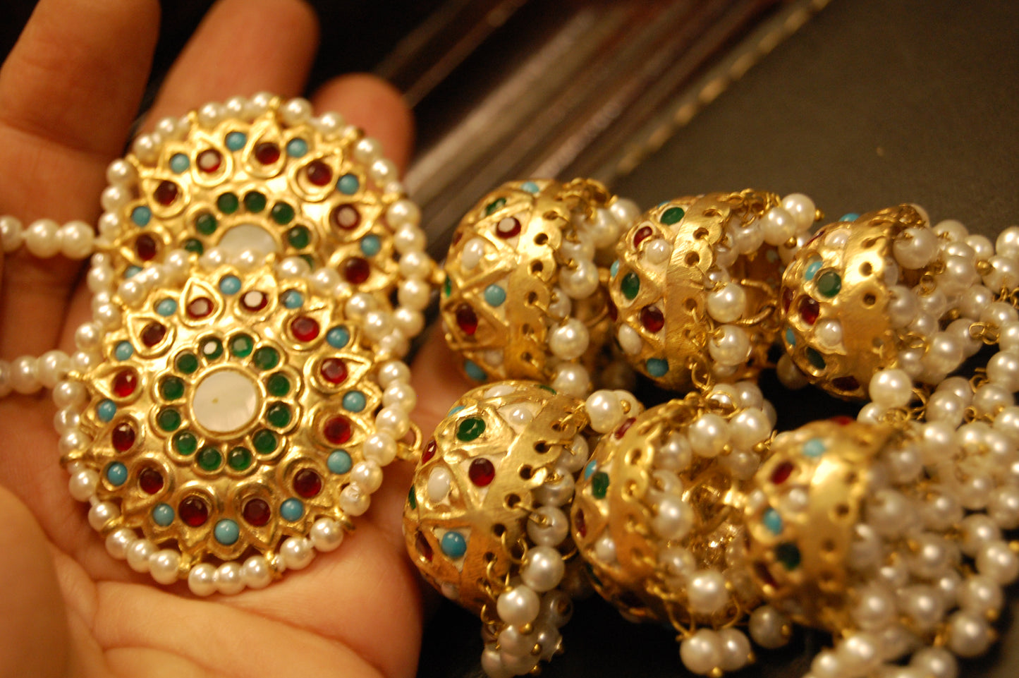 THREE LAYERED MULTI STONE JHUMKAS