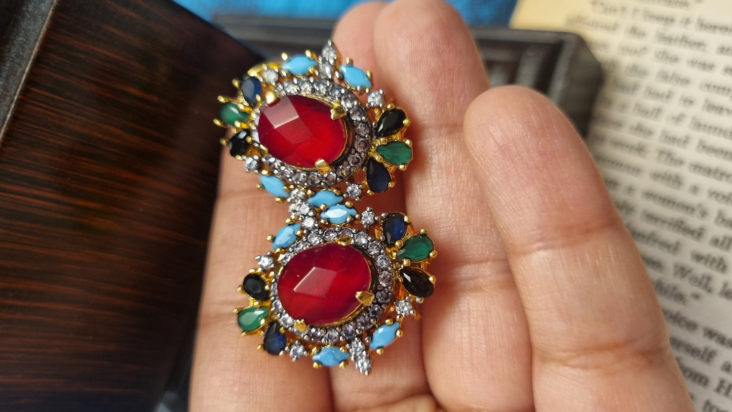 MULTI RED STONE EARRINGS