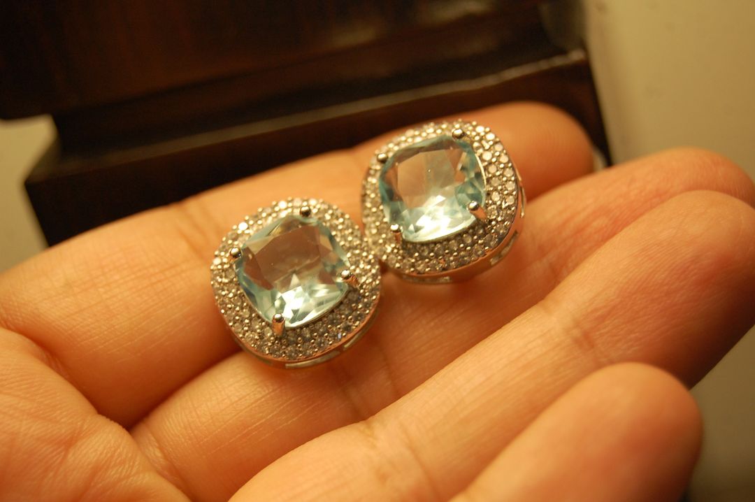 AMERICAN DIAMONDS AQUAMARINE STUDS