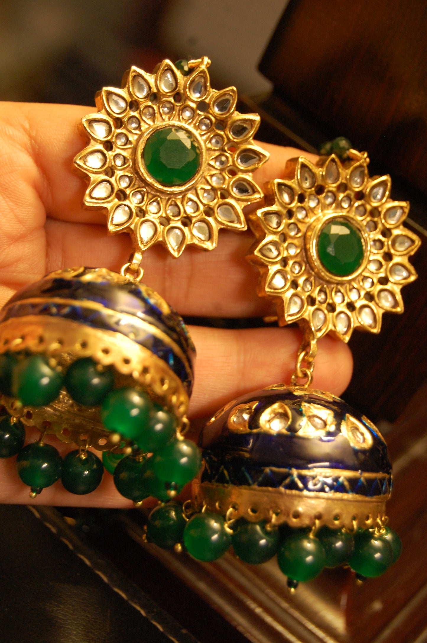 BLUE MEENA & GREEN KUNDAN JHUMKAS