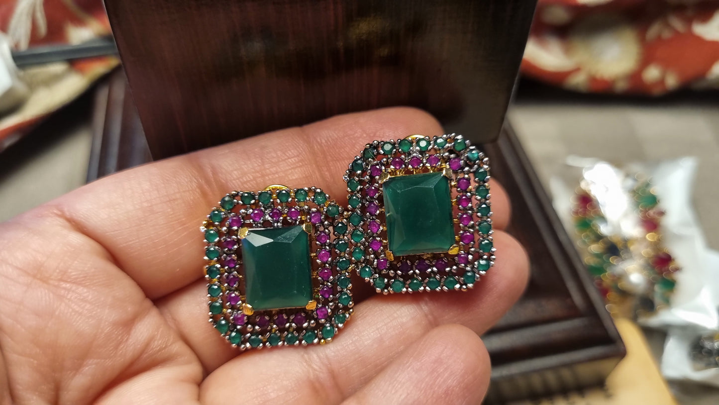 GREEN & RED SQUARE EARRINGS